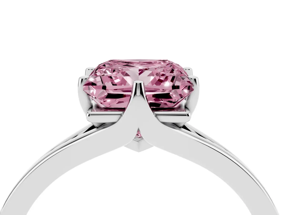 Fancy Pink Princess Cut Solitaire Diamond Ring with Six-Prong Setting and Tapered Band White gold