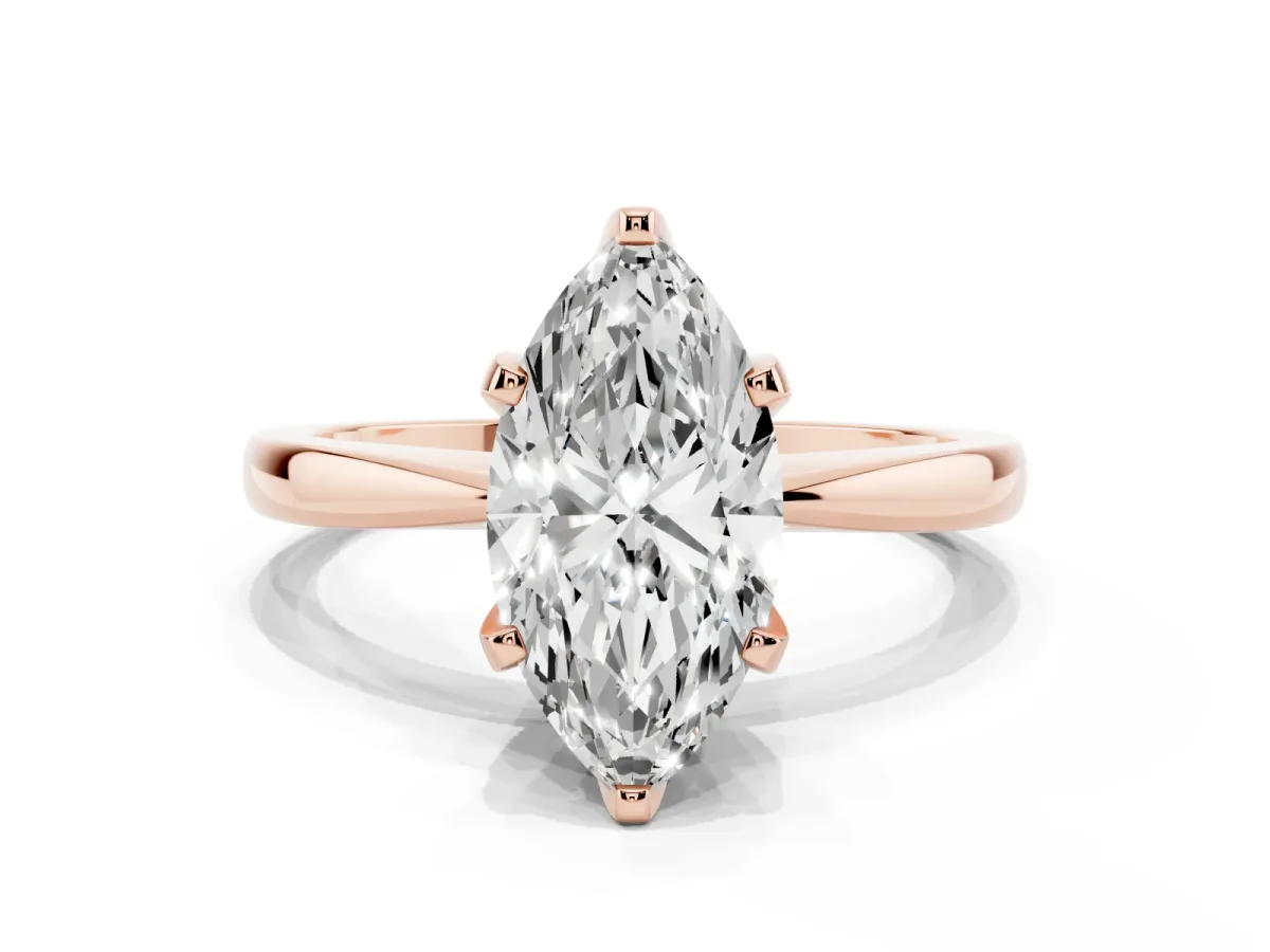 Marquise Cut Solitaire Engagement Ring with Six-Prong Setting and Tapered Band Rose gold