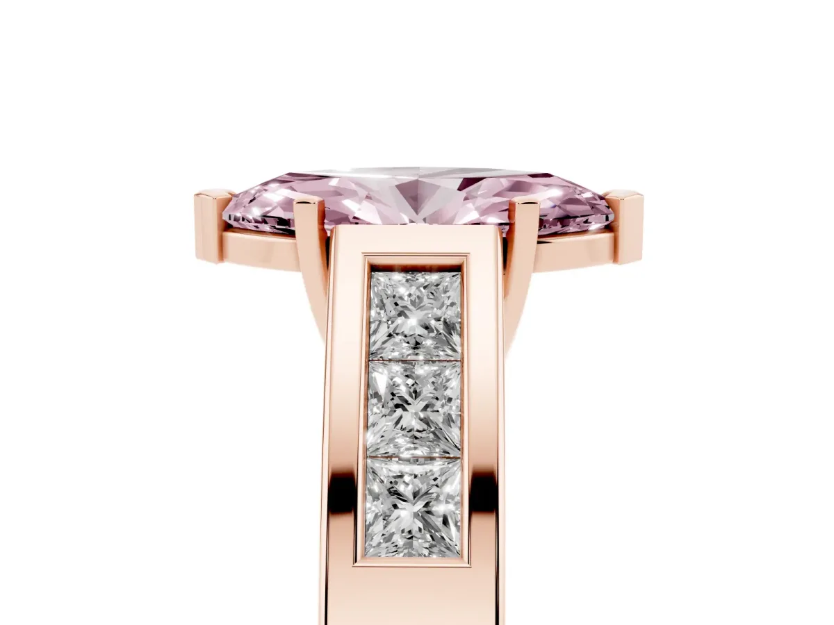 Fancy Pink Marquise Cut Cut Channel Set Solitaire Ring with Four-Prong Setting Rose gold