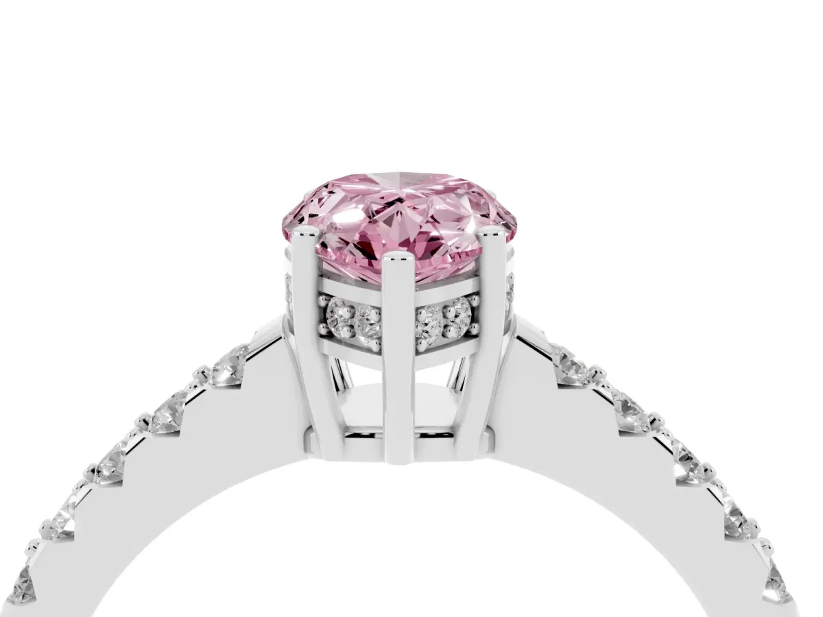 Fancy Pink Pear Cut Solitaire Diamond Engagement Ring with Pavé Band and Six-Prong Setting White gold