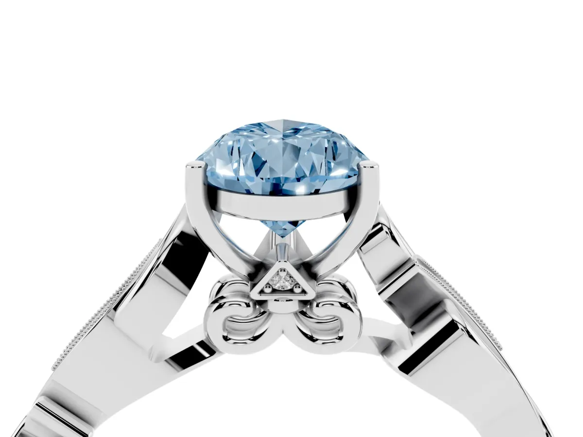 Fancy Blue Pear Cut Solitaire Vine Band with Milgrain Prong Setting Platinum