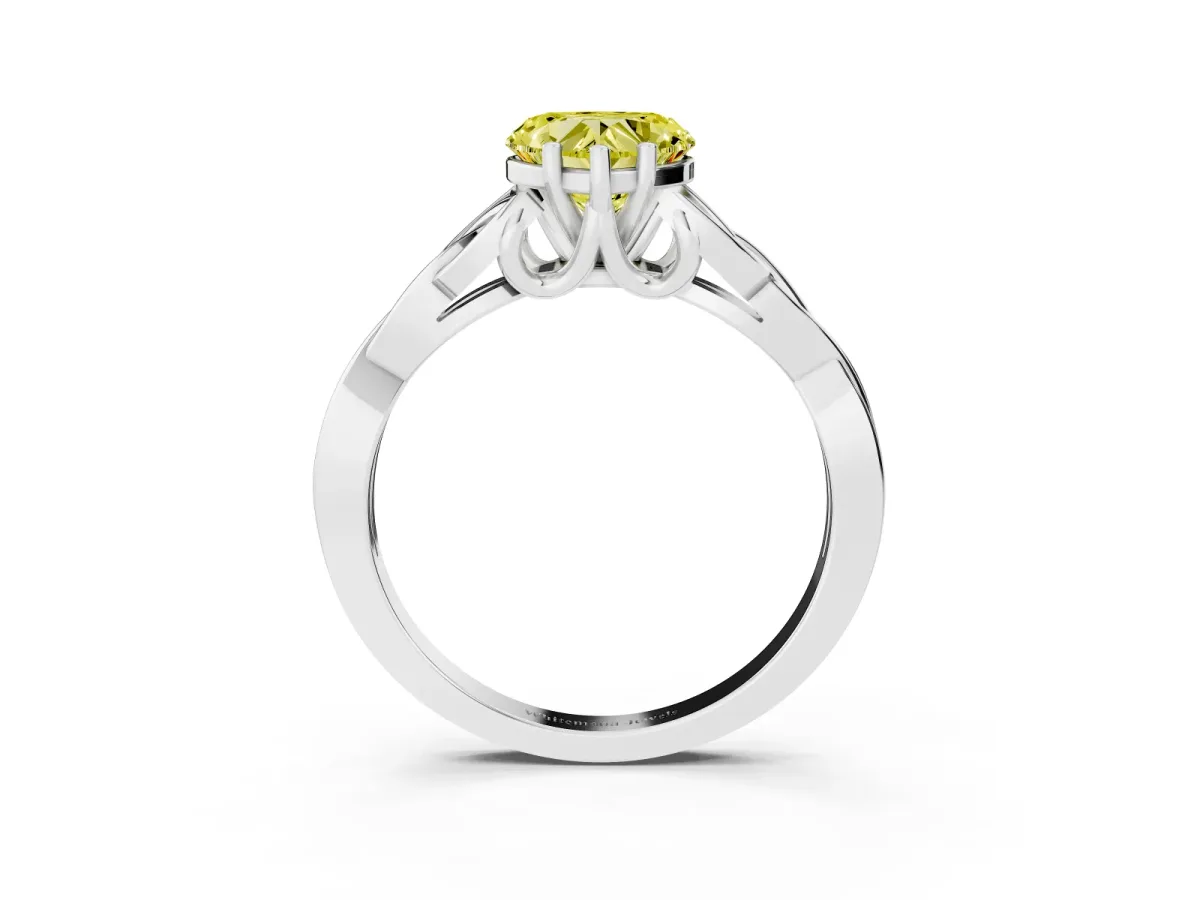 Fancy Yellow Heart Cut Diamond Solitaire Engagement Ring with Celtic Knot Band and Four-Prong Setting White gold