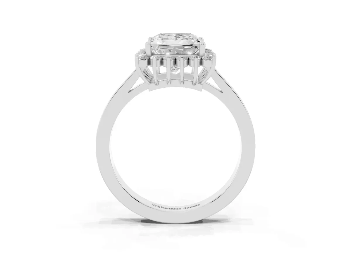 Princess Cut Cut Diamond Halo Ring with Round Brilliant Halo and Solitaire Band Platinum