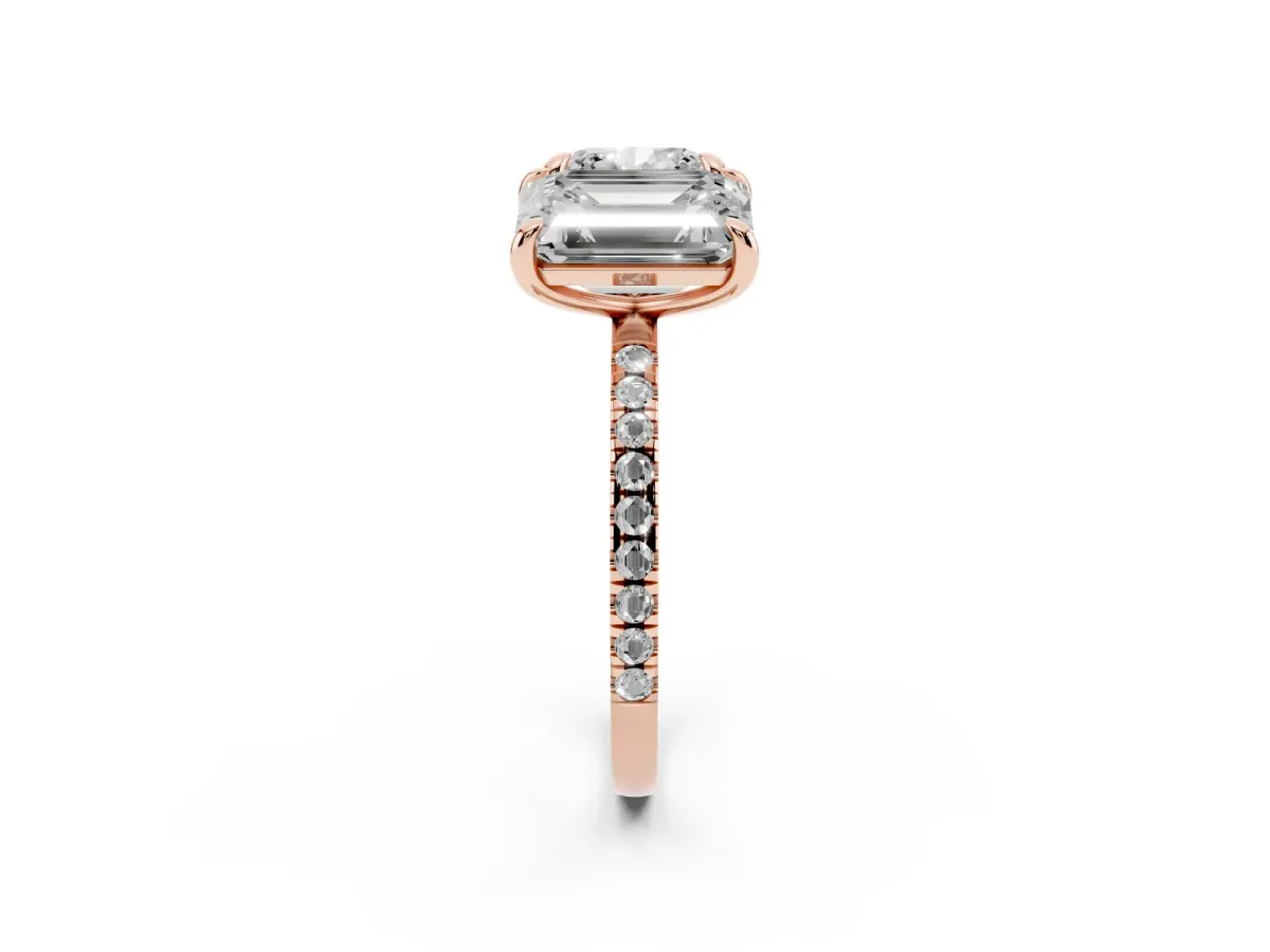 Cushion and Emerald Toi Moi Ring with Prong Setting and Pave Band Rose gold