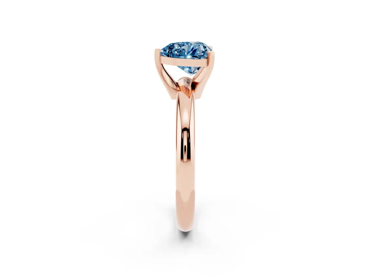 Fancy Blue Heart Cut Diamond Solitaire Engagement Ring with Round Band and Four-Prong Setting Rose gold