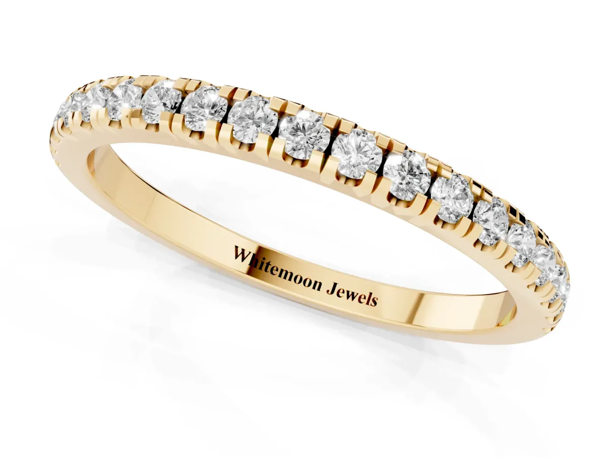Pavé Round Diamond Half Eternity Band with Shared Prong Setting Yellow gold