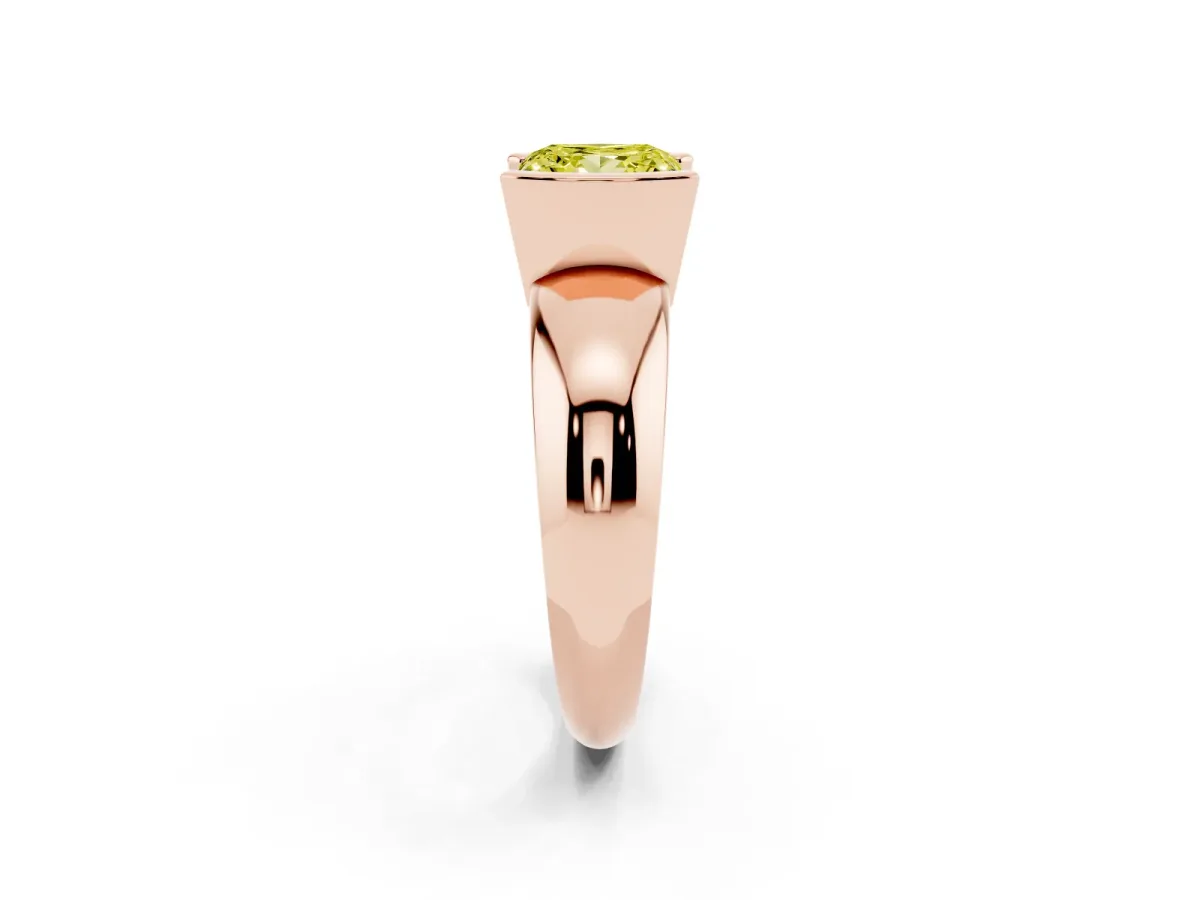 Fancy Yellow Princess Cut Solitaire Tension Set Diamond Ring with Wide Band Rose gold
