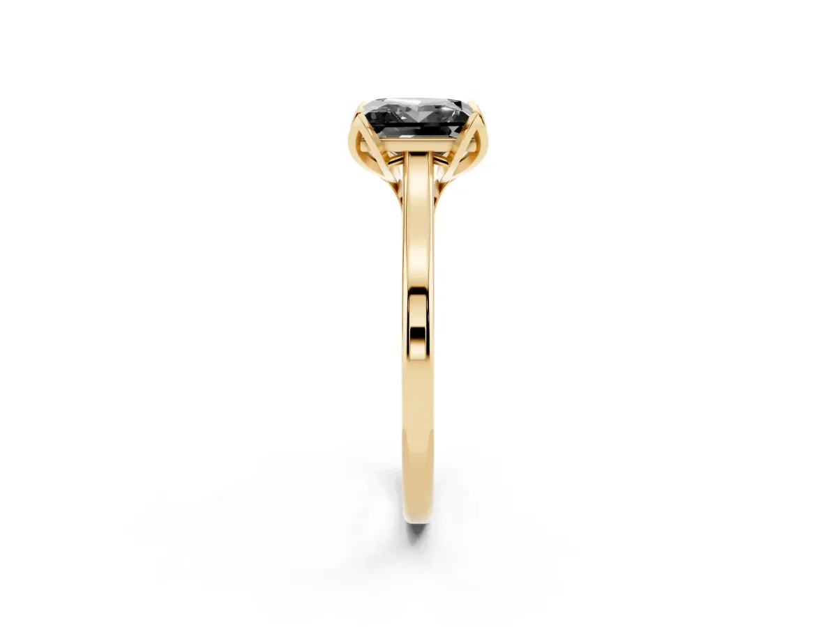 Fancy Black Princess Cut Diamond Solitaire Ring with Flower Prong Setting and Classic Band Yellow gold