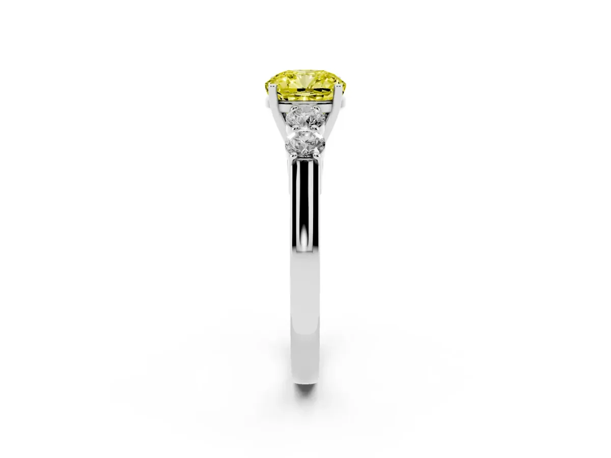 Fancy Yellow Cushion Cut Cut Diamond Five-Stone Prong Set White Gold Ring Silver