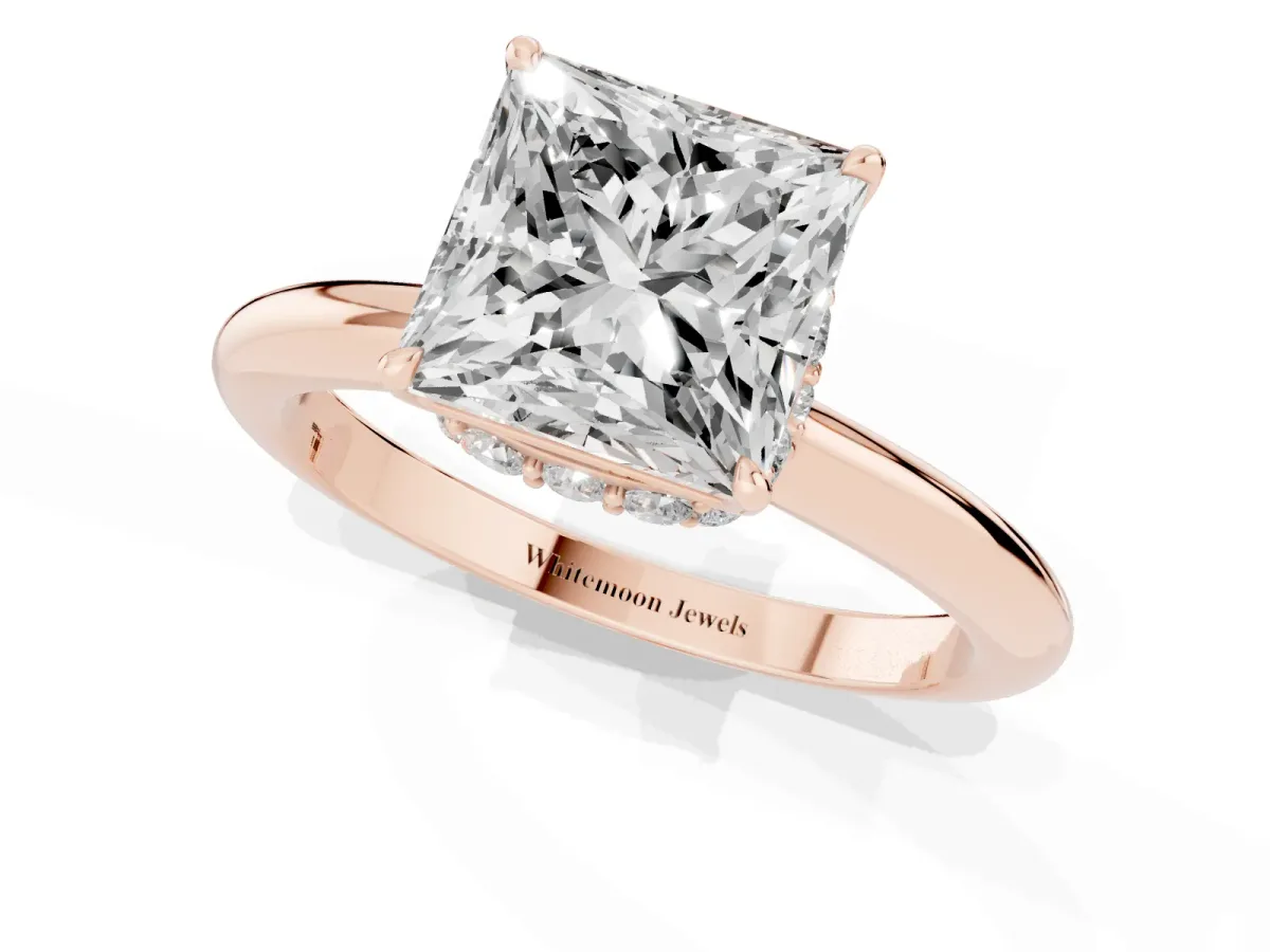 Princess Cut Brilliant Solitaire Engagement Ring with Six-Prong Setting and Classic Band Rose gold