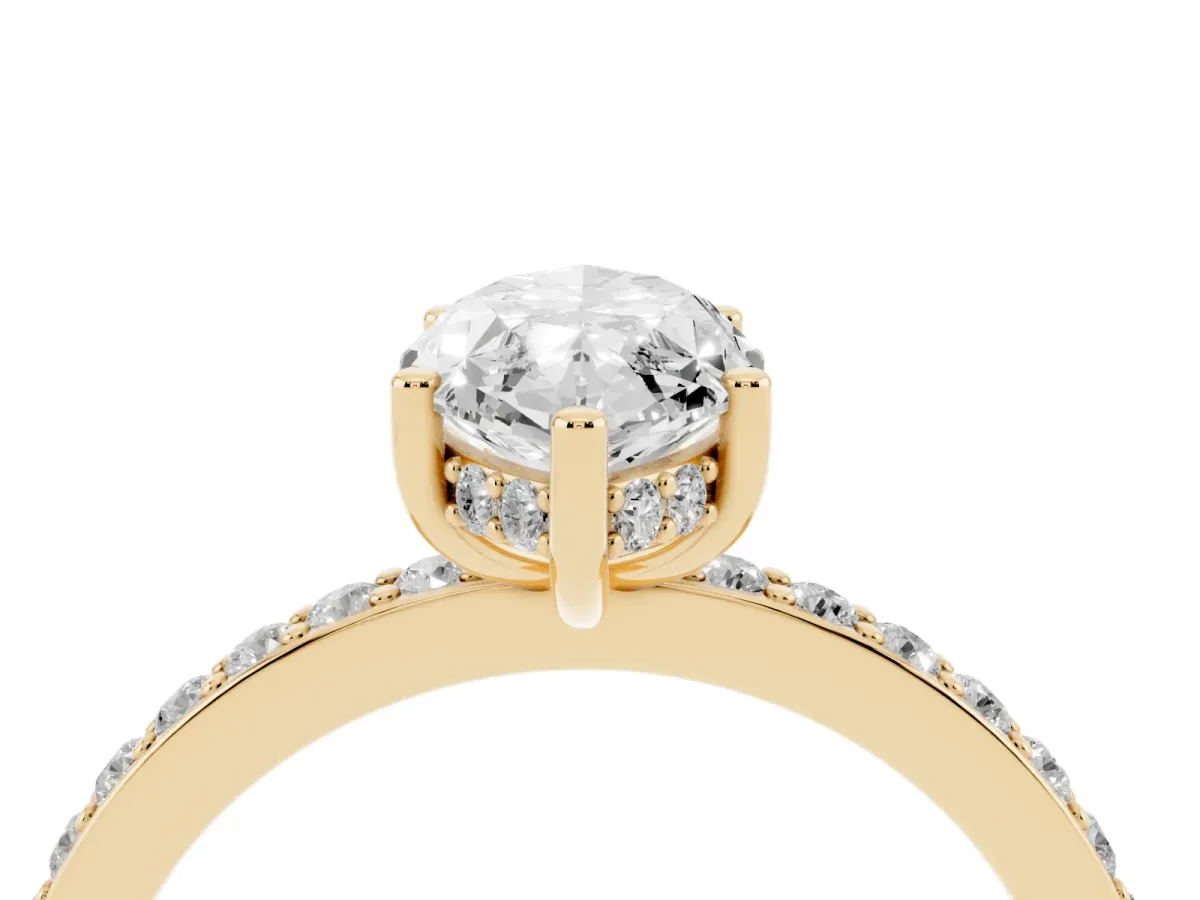 Marquise Cut Cut Diamond Pavé Band Ring with Four-Prong Setting Yellow gold