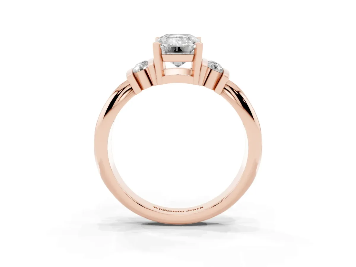 Emerald Cut Cut Three-Stone Channel Set Ring with Bar Prongs Rose gold