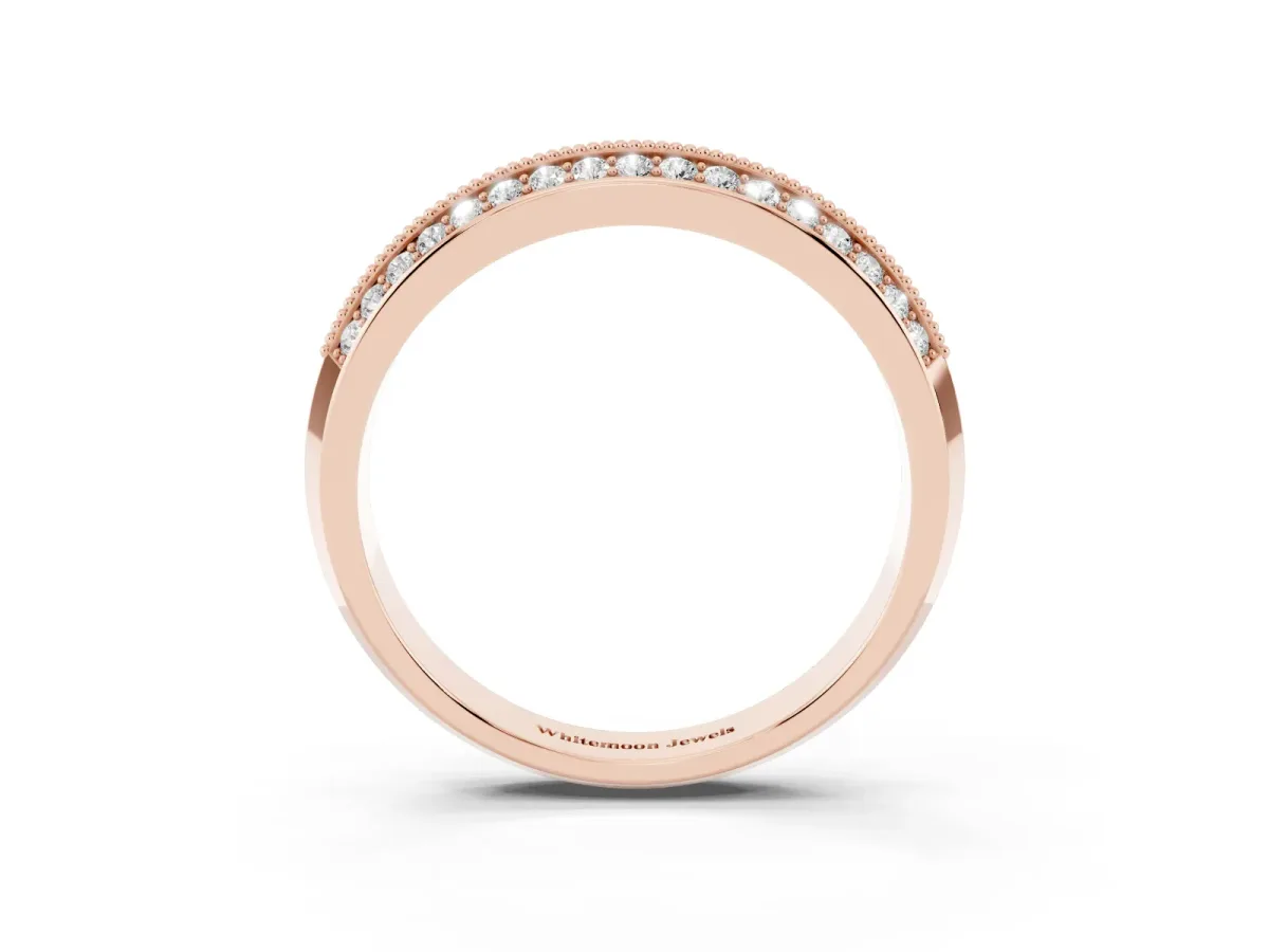Round Diamond Pave Eternity Band with Milgrain Edging Rose gold