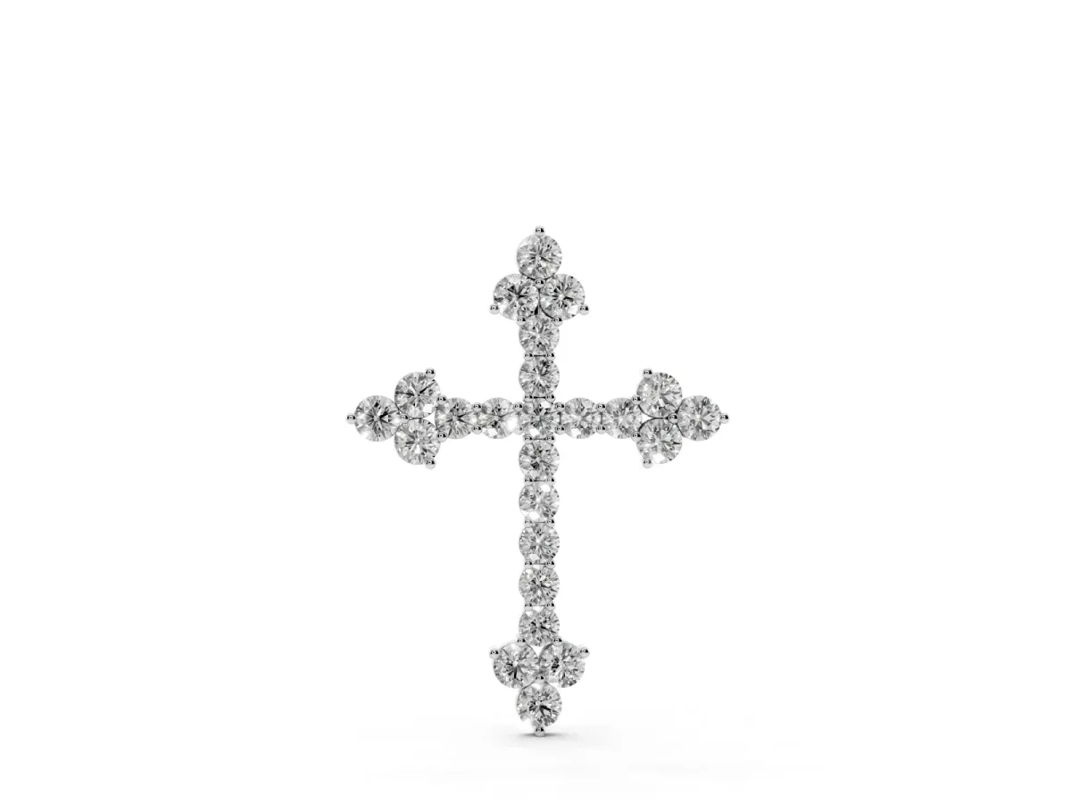 Round Diamond Cluster Cross Pendant with Prong Setting Silver