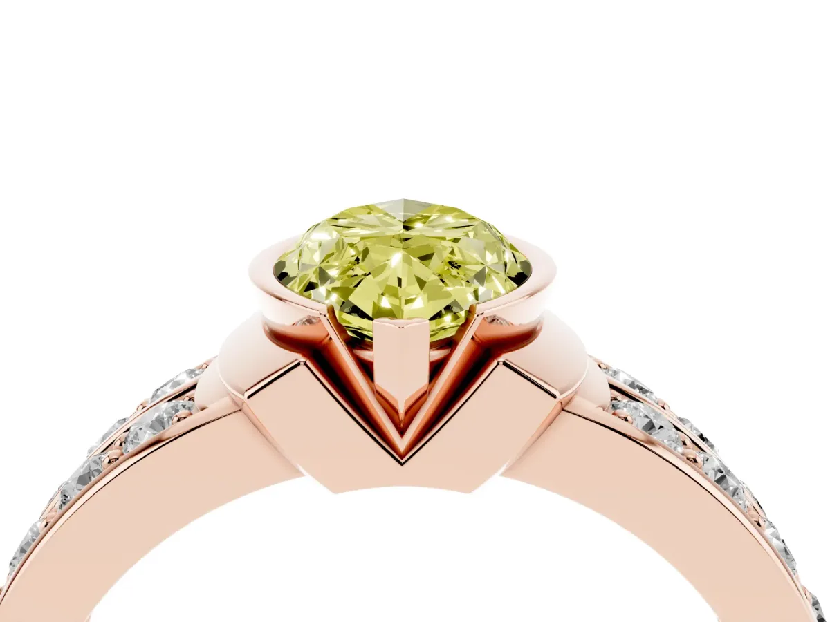 Fancy Yellow Marquise Cut Brilliant Diamond Channel Set Wide Band Ring with Bezel Setting Rose gold