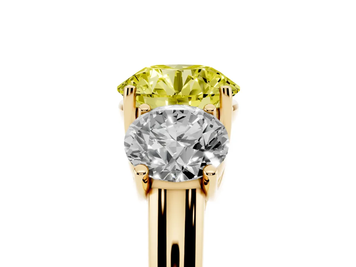 Fancy Yellow Three-Stone Round Cut Diamond Engagement Ring with Prong Setting Yellow gold