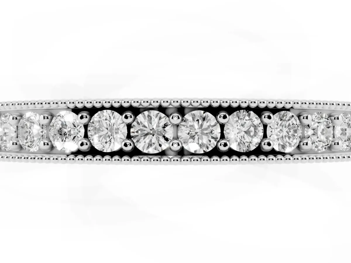 Round Diamond Milgrain Pavé Eternity Band White gold