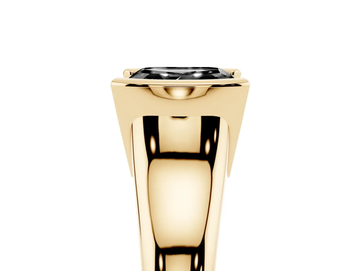 Fancy Black Asscher Cut Solitaire Tension Set Diamond Ring with Split Shank Band Yellow gold
