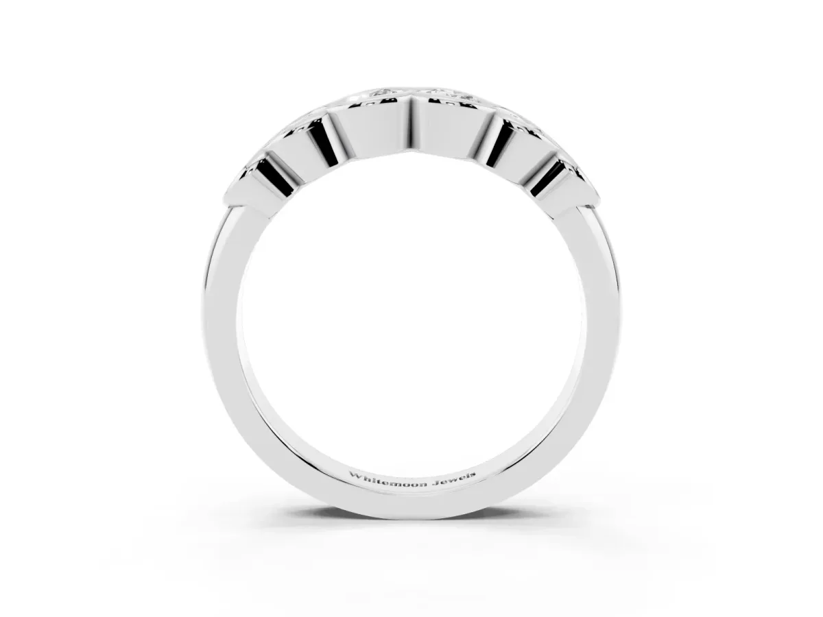 Round Diamond Scalloped Bezel Set Eternity Band Platinum