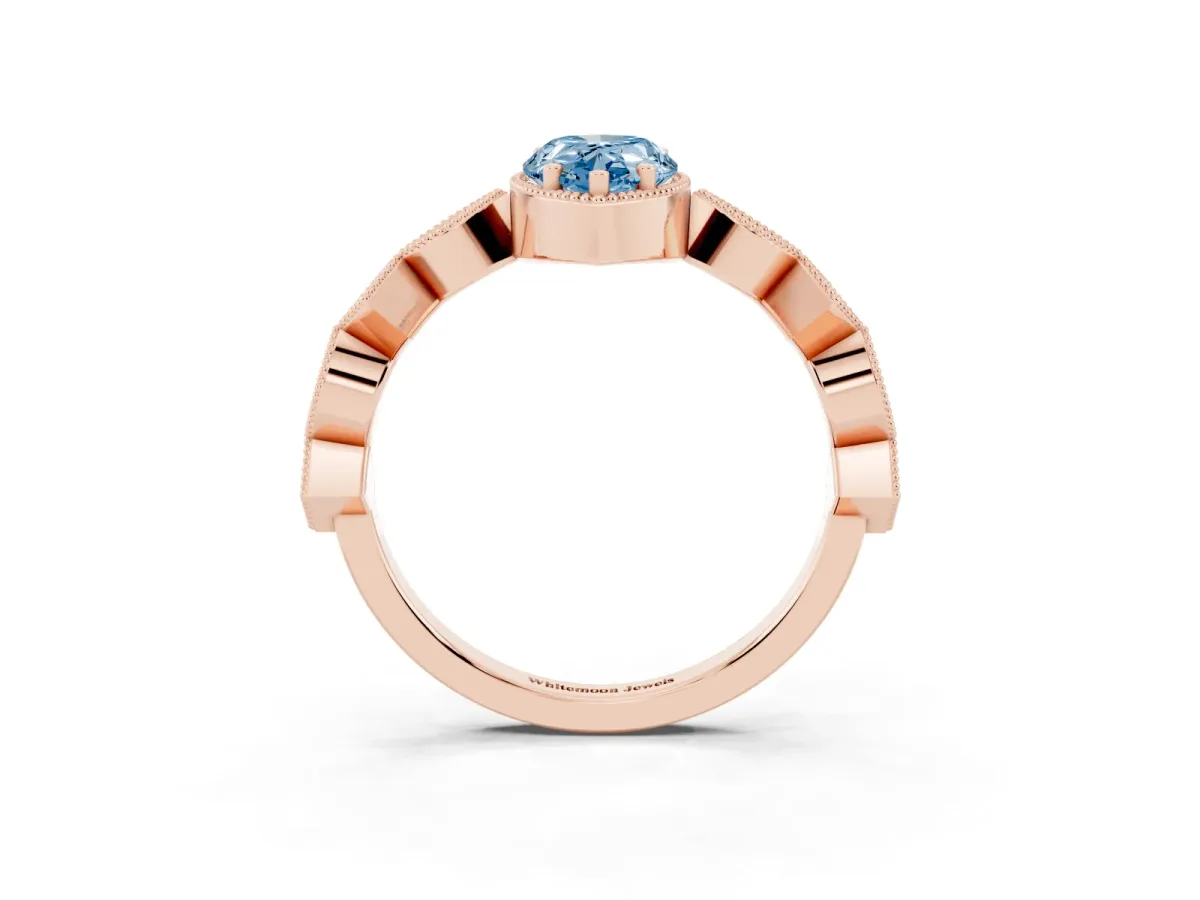 Fancy Blue Pear Cut Milgrain Marquise Diamond Twist Band Ring Rose gold