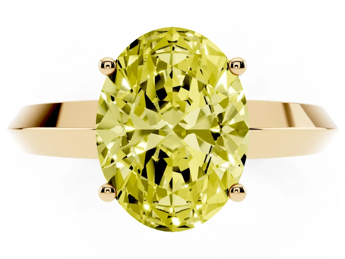Fancy Yellow Oval Cut Cut Solitaire Engagement Ring with Flat Band and Four-Prong Setting Yellow gold