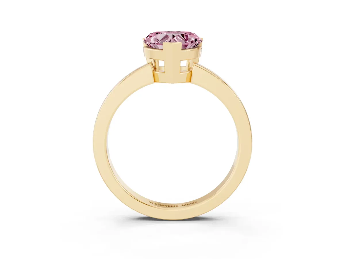 Fancy Pink Heart Cut Cut Solitaire Ring with Four-Prong Setting and Classic Band Yellow gold