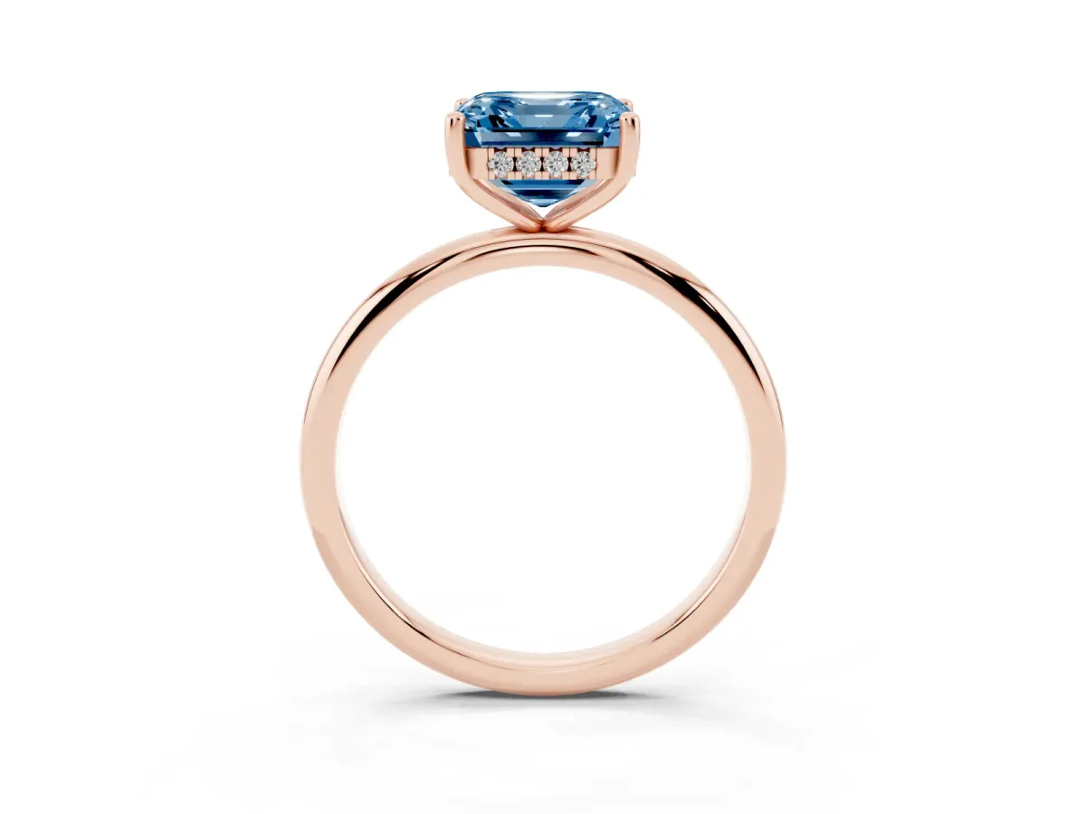 Fancy Blue Asscher Cut Cut Solitaire Engagement Ring with Four-Prong Setting and Classic Band Rose gold