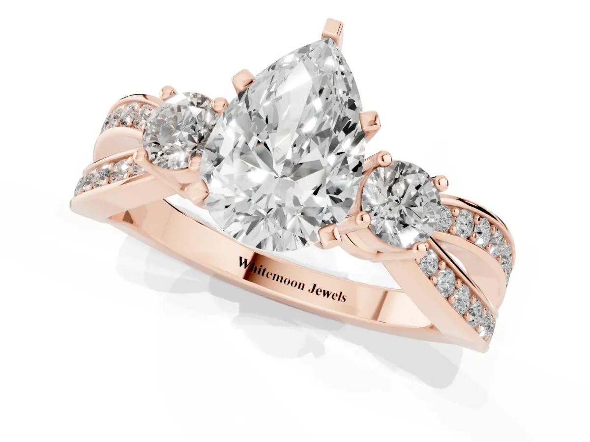 Three-Stone Pear Cut Cut Diamond Twist Band with Prong Setting Rose gold