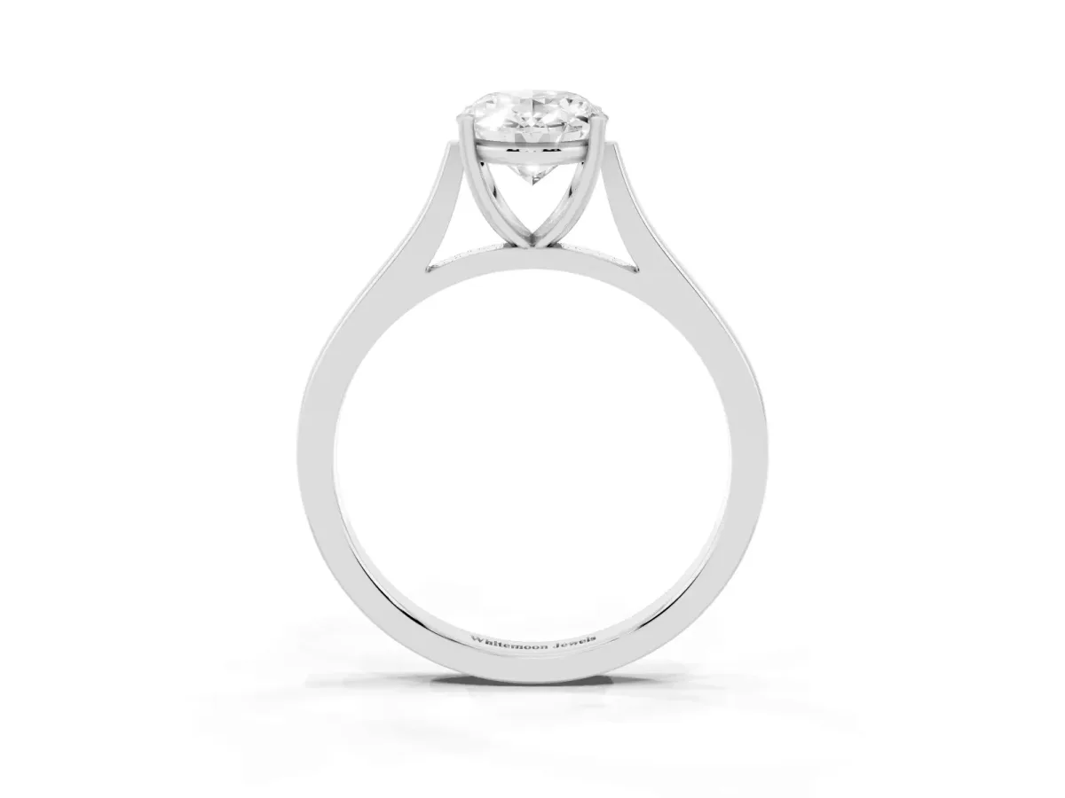Oval Cut Solitaire Heart Prong Engagement Ring with Tapered Band White gold