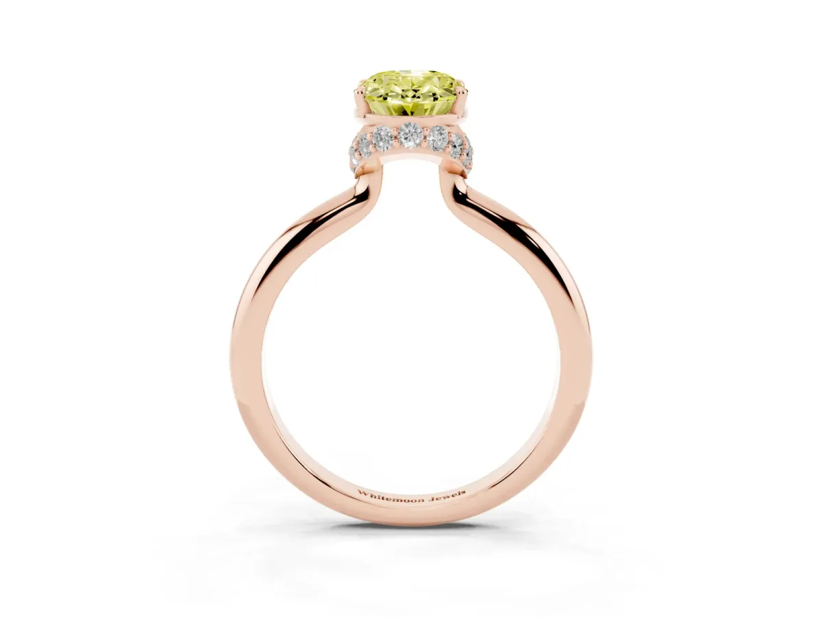 Fancy Yellow Oval Cut Brilliant Solitaire Engagement Ring with Six-Prong Setting and Classic Band Rose gold
