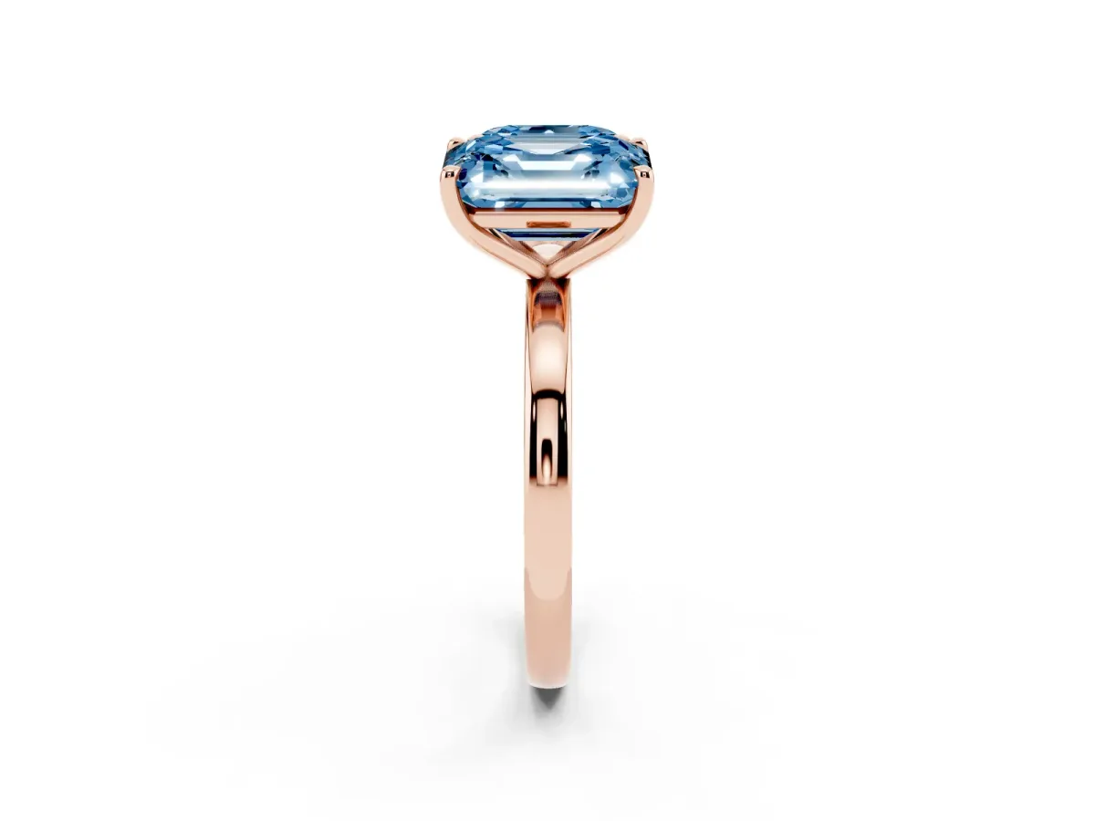 Fancy Blue Asscher Cut and Emerald Cut Toi Moi Ring with Prong Setting Rose gold
