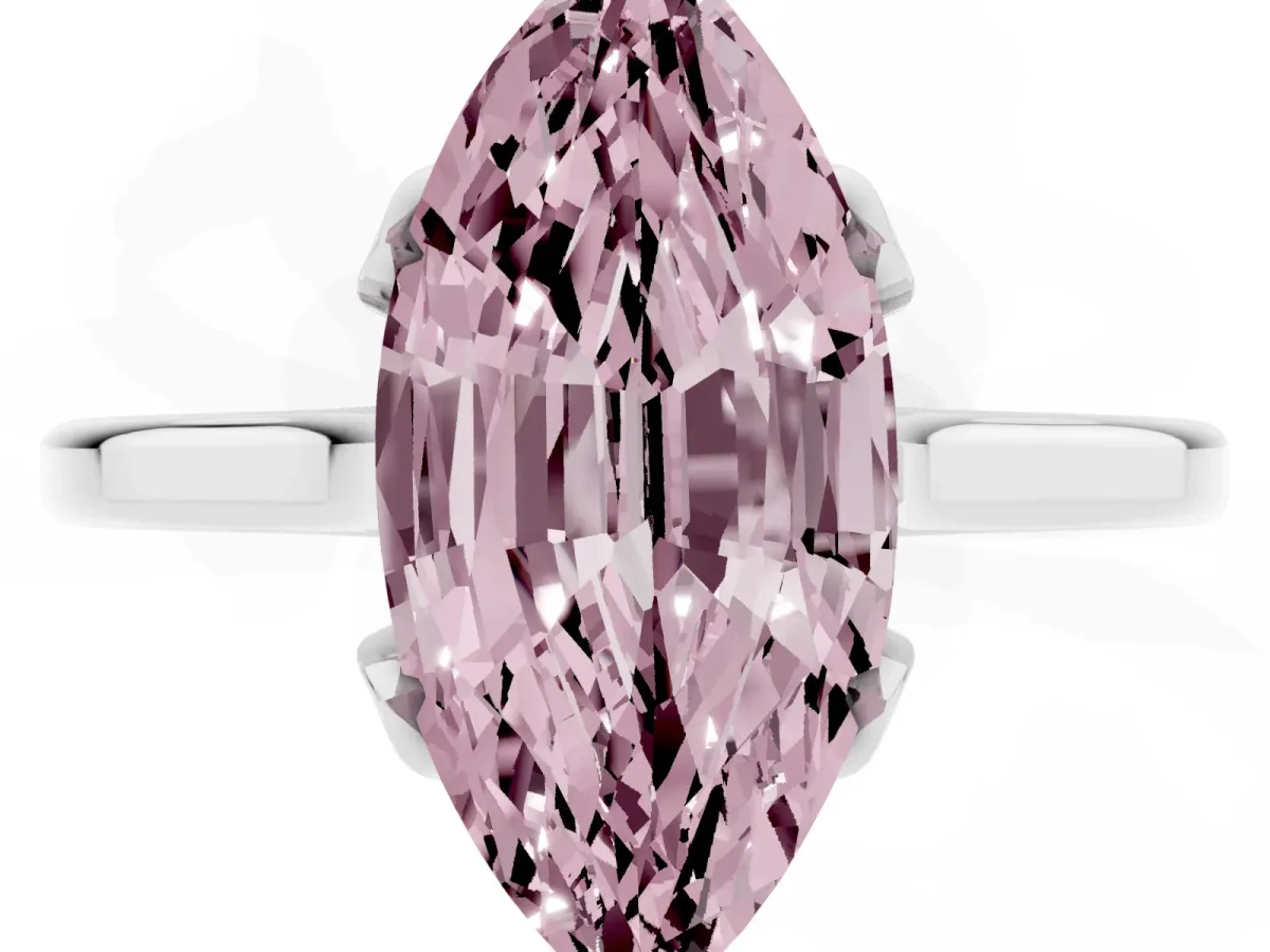 Fancy Pink Marquise Cut Diamond Solitaire Ring with Flower Prong Setting and Classic Band White gold