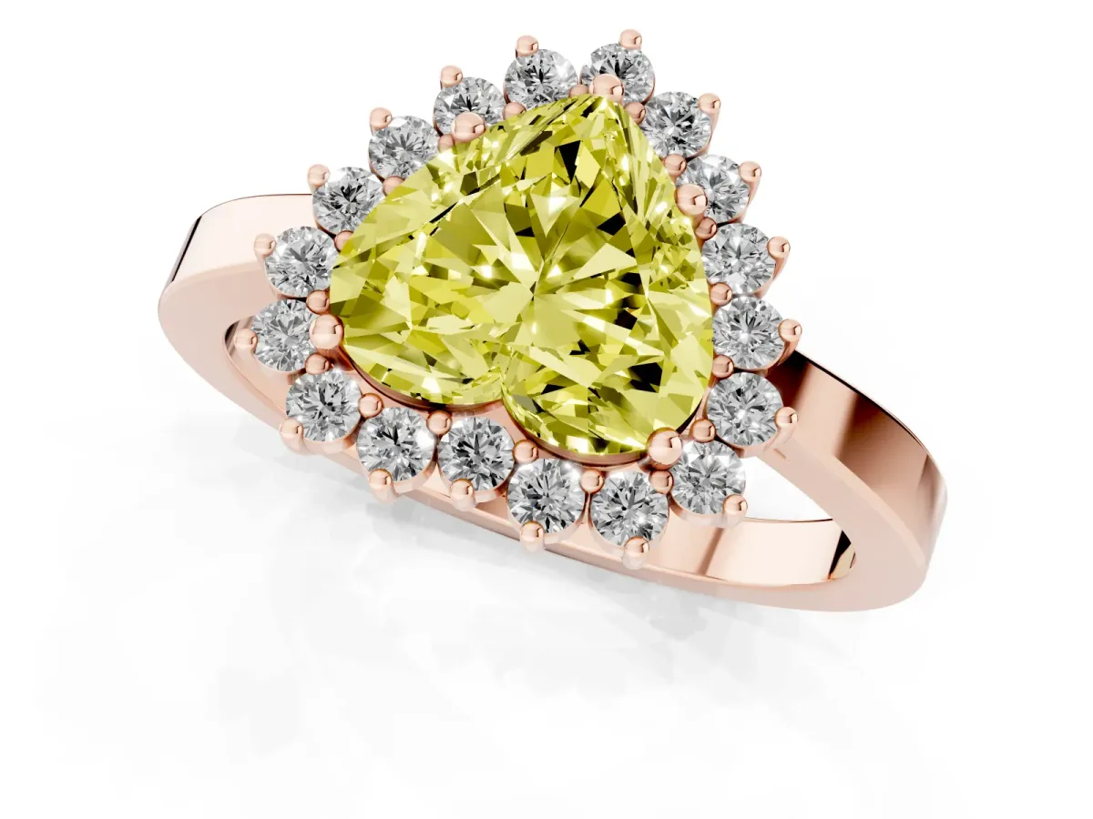 Fancy Yellow Heart Cut Cut Diamond Halo Ring with Round Brilliant Halo and Solitaire Band Rose gold