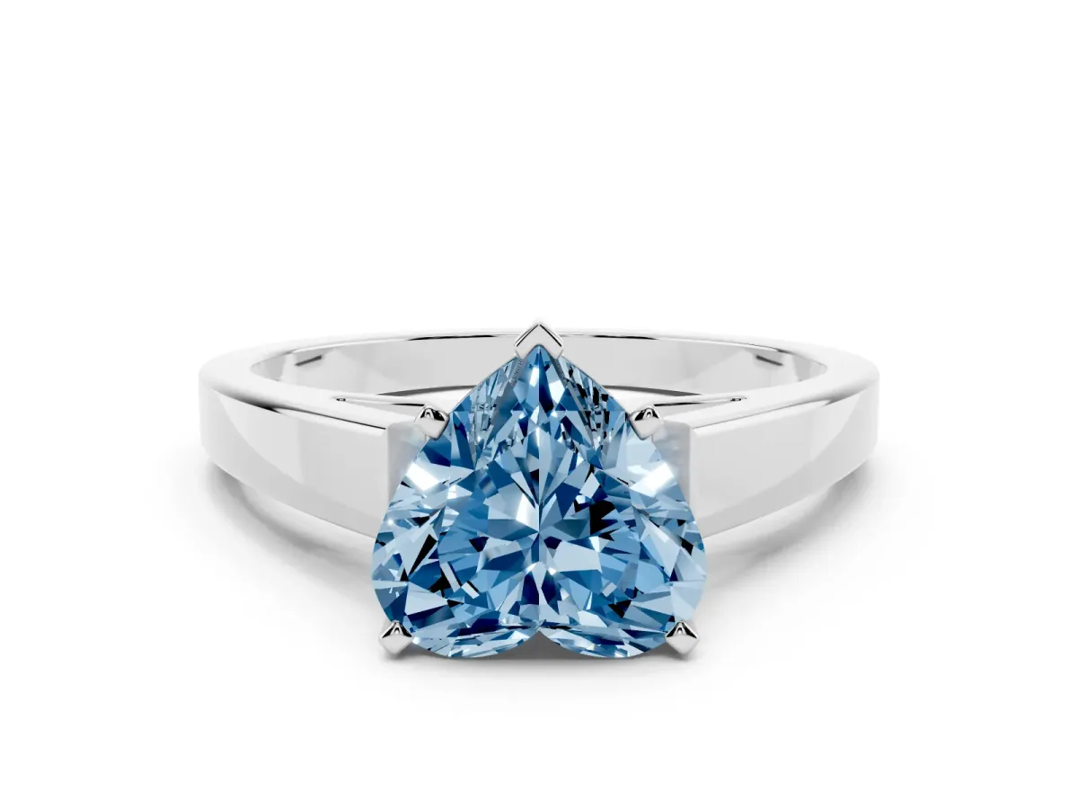 Fancy Blue Heart Cut Solitaire Engagement Ring with Four-Prong Setting and Tapered Band Platinum