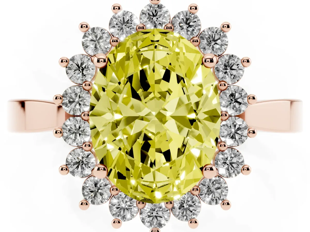 Fancy Yellow Oval Cut Cut Diamond Halo Ring with Round Brilliant Halo and Solitaire Band Rose gold