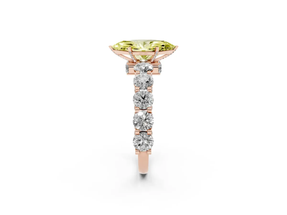 Fancy Yellow Marquise Cut Diamond Side Stone Engagement Ring with Four-Prong Setting Rose gold