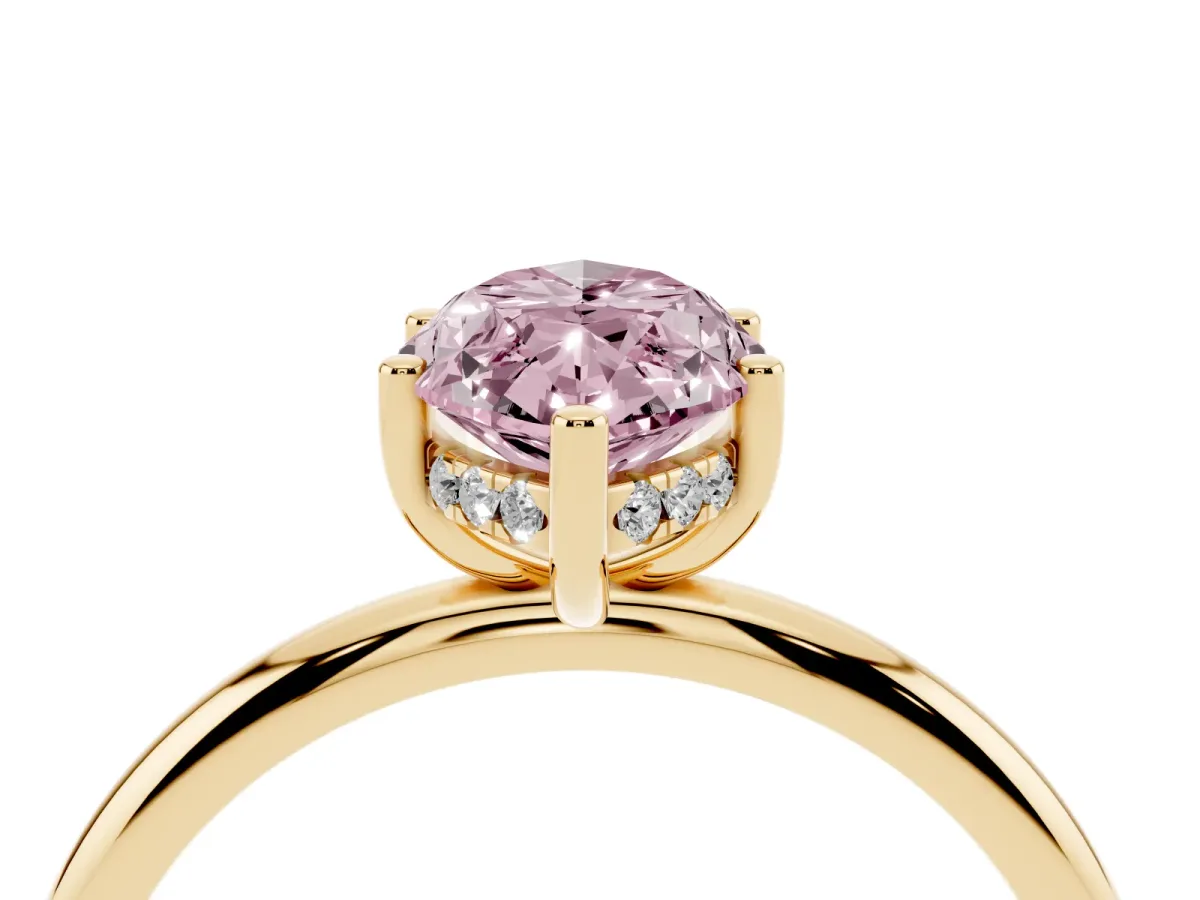 Fancy Pink Marquise Cut Cut Solitaire Engagement Ring with Four-Prong Setting and Classic Band Yellow gold