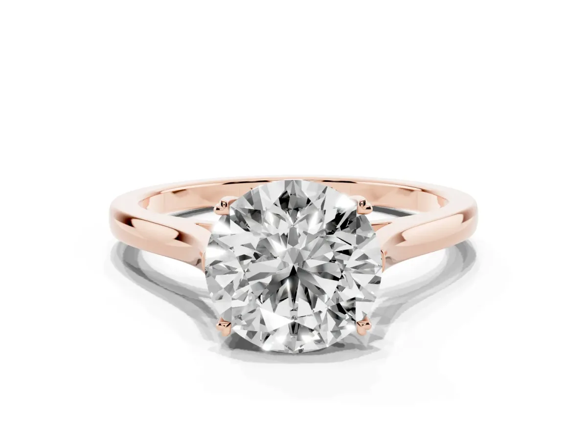 Round Cut Solitaire Heart Prong Engagement Ring with Tapered Band Rose gold