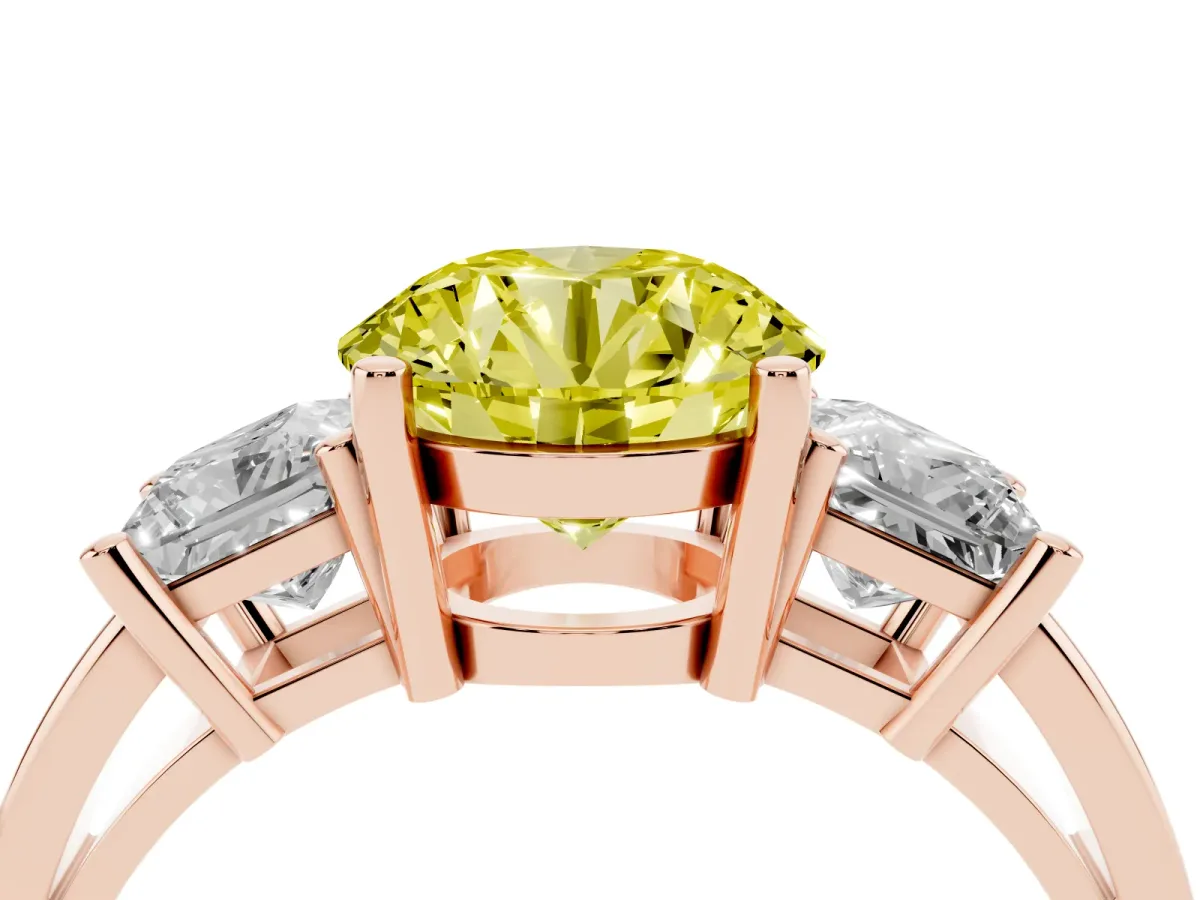 Fancy Yellow Three-Stone Round Cut Cut Solitaire Ring with Prong Setting Rose gold