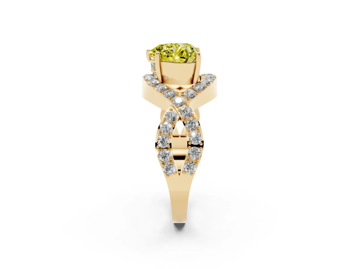 Fancy Yellow Heart Cut Solitaire Twist Band Pavé Diamond Engagement Ring Yellow gold