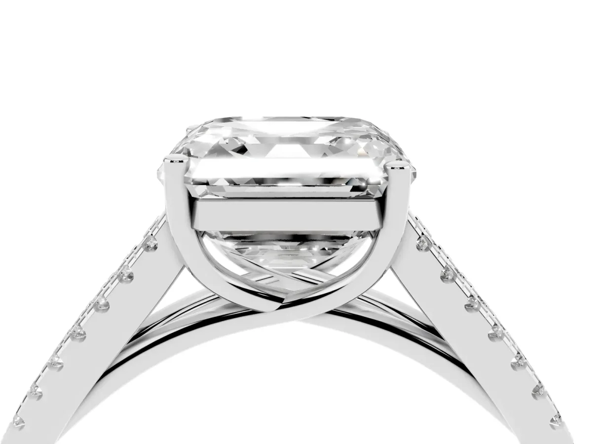 Asscher Cut Diamond Solitaire Engagement Ring with Split Shank Pavé Band Platinum