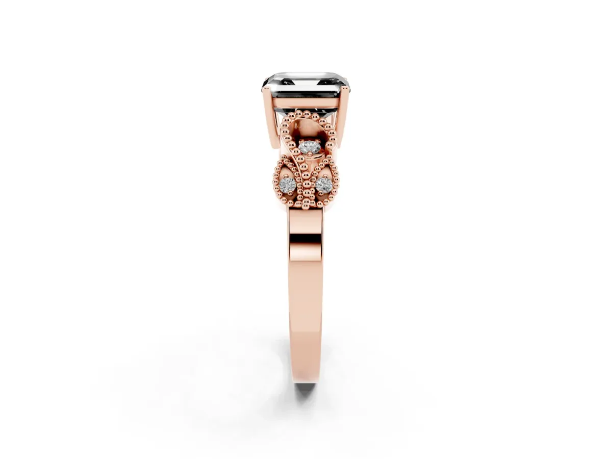 Fancy Black Asscher Cut Solitaire Milgrain Leaf Band with Prong Setting Rose gold