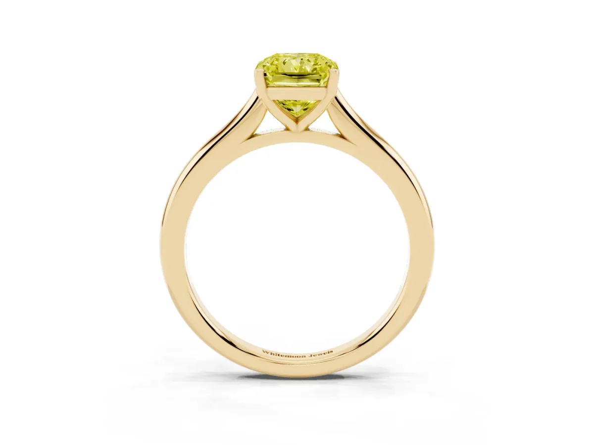 Fancy Yellow Radiant Cut Cut Solitaire Ring with Cathedral Band and Four-Prong Setting Yellow gold