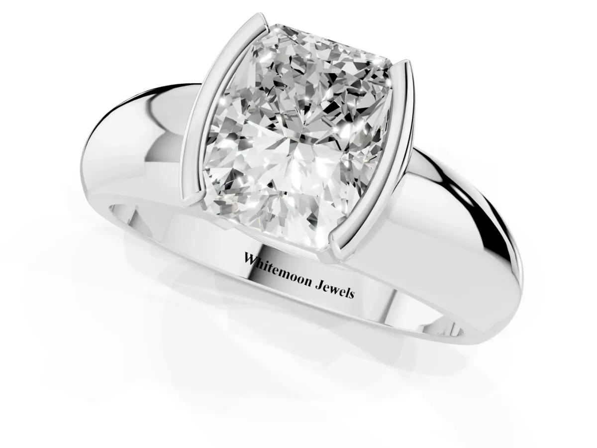 Radiant Cut Solitaire Tension Set Diamond Ring with Wide Band Platinum