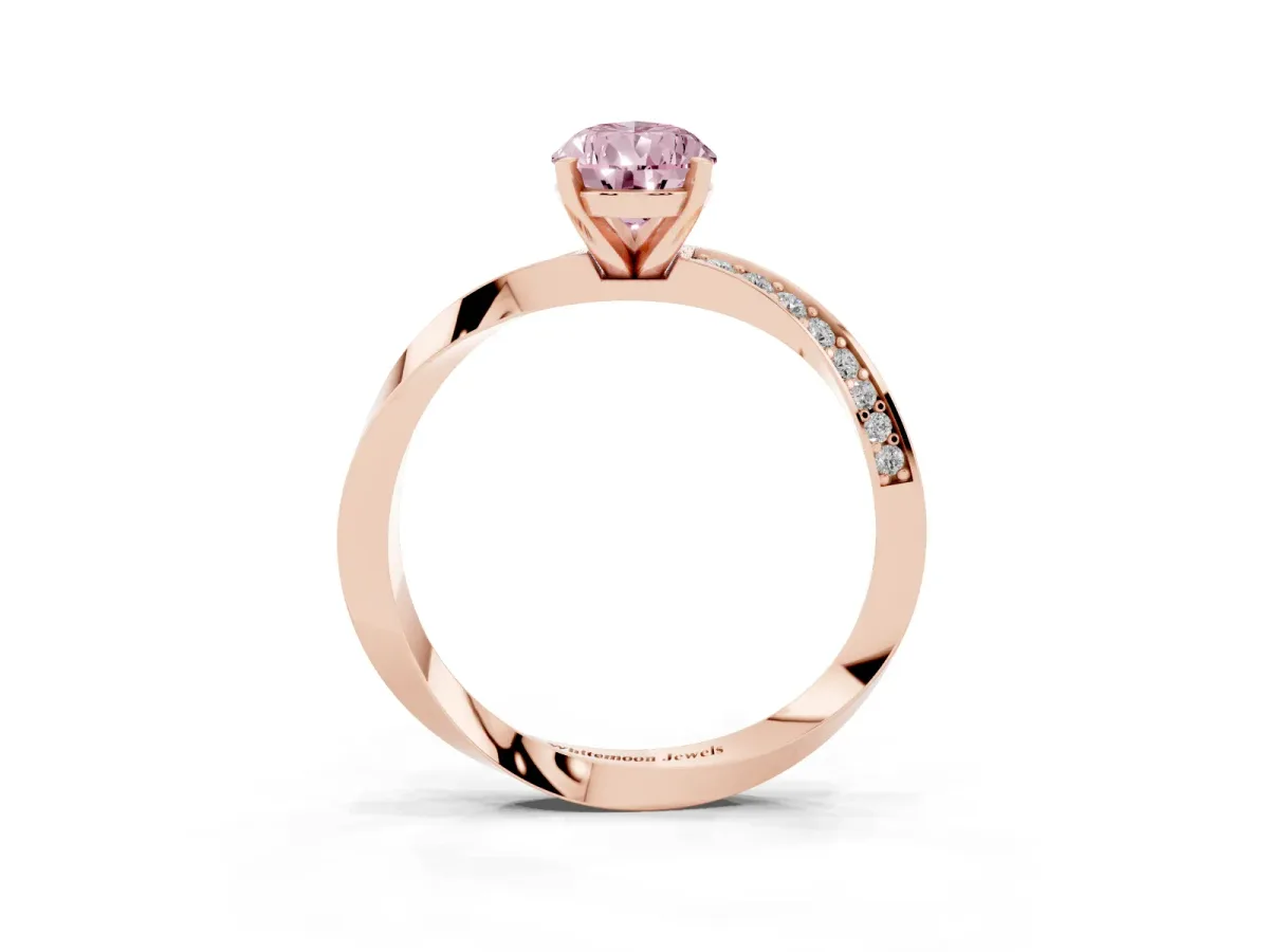 Fancy Pink Pear Cut Diamond Engagement Ring with Side Stone Accents and Four-Prong Setting Rose gold