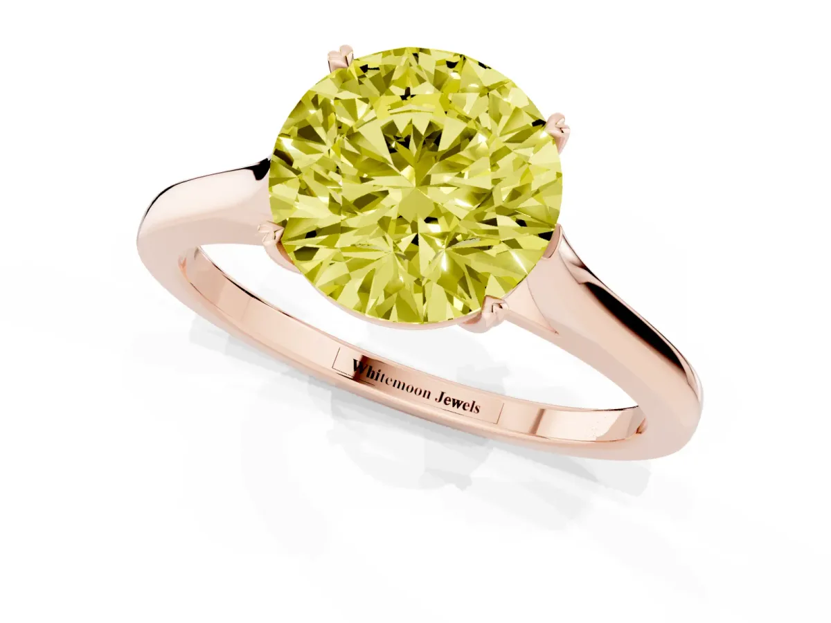 Fancy Yellow Round Cut Solitaire Heart Prong Engagement Ring with Tapered Band Rose gold