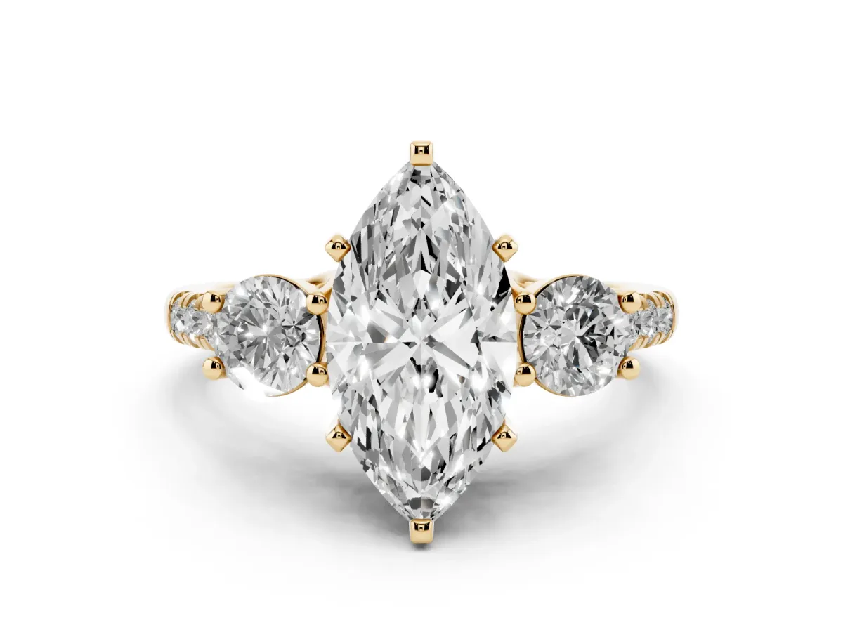 Three-Stone Marquise Cut Diamond Pavé Band with Four-Prong Setting Yellow gold
