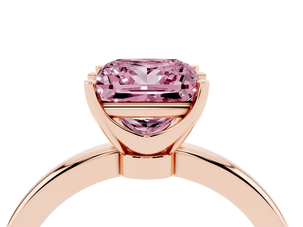 Fancy Pink Princess Cut Solitaire Diamond Ring with Six-Prong Setting on a Classic Band Rose gold