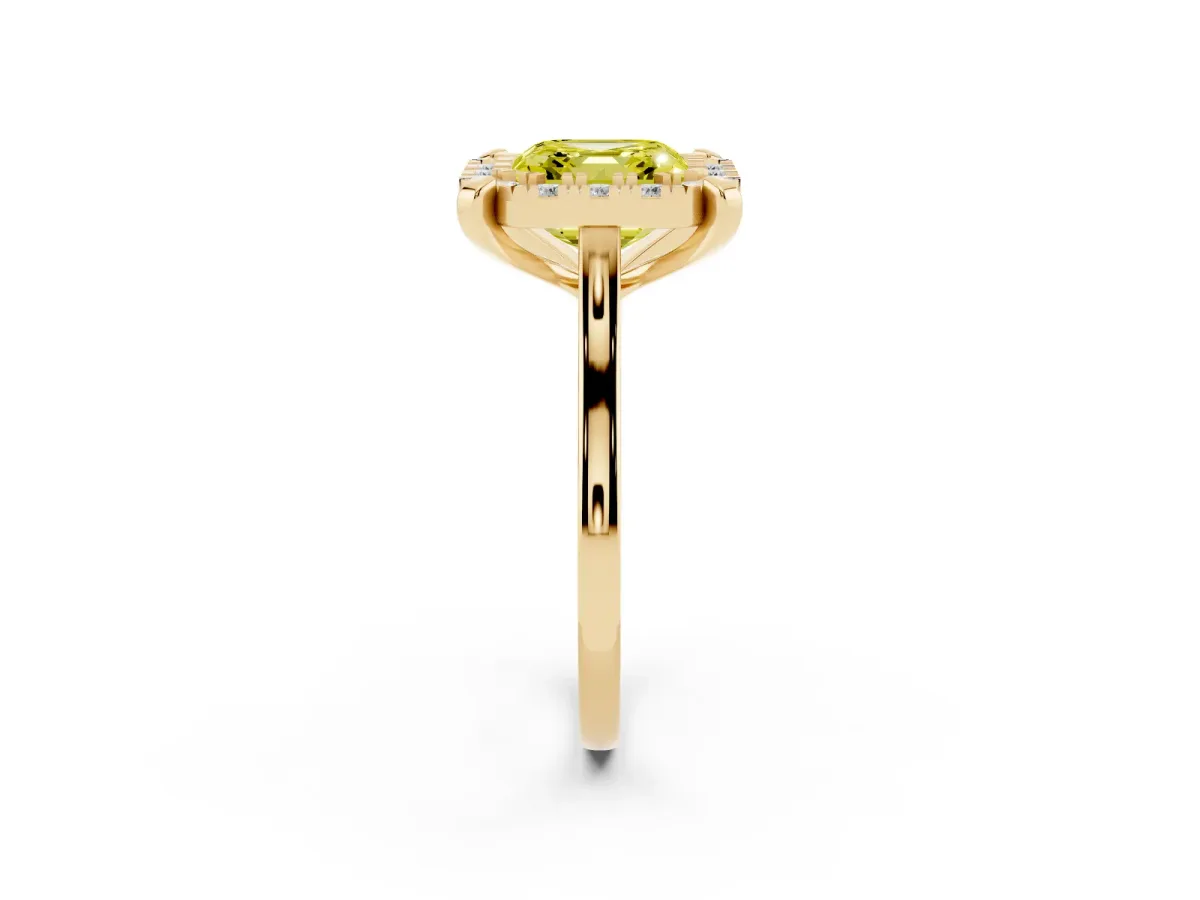 Fancy Yellow Asscher Cut Diamond Cluster Halo Solitaire with Four-Prong Setting Yellow gold