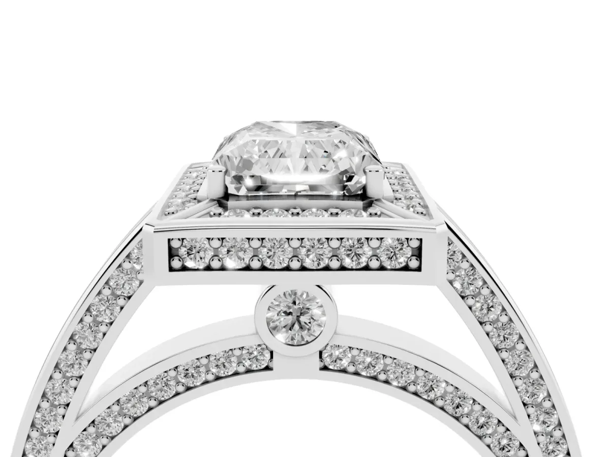 Radiant Cut Cut Halo Pave Split Shank Prong Setting Ring Platinum
